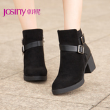 Josiny/卓诗尼2015新款短靴休闲皮带扣粗跟冬靴高跟女靴154674144