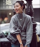 香港代购春季新款韩版时尚通勤气质宽松高领流苏羊毛毛衣女针织衫