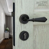 德国米莱米简约欧式室内门锁仿古黑色美式分体房门锁纯铜锁芯锁具