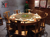 厚泰实木中式大圆桌圆形饭桌餐桌餐椅 榆木明清雕花仿古家具