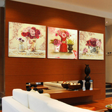 现代欧式客厅装饰画沙发背景墙三联无框画壁画餐厅挂画冰晶画花瓶