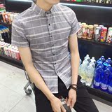 夏季衬衫男短袖韩版格子男士短袖衬衫休闲修身型衬衫男短袖衬衣男