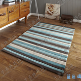 时尚简约蓝色条纹地毯客厅茶几沙发地毯卧室床边手工腈纶地毯定制