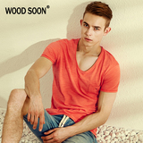 WOODSOON2016春夏新款V领短袖t恤 男士潮流修身青年欧美风打底衫