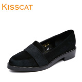 KISS CAT新品浅口低跟女鞋圆头羊反绒低跟粗跟单鞋D55694-03QC
