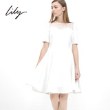 LILY丽丽2015春季新品女装修身中长款白色短袖连衣裙115140K7510