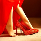 娘鞋秀禾鞋红色中式婚鞋新娘鞋结婚绣花鞋女防水台高跟单鞋春秋伴