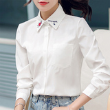 蕾可妮斯2016春装新款衬衫女士白色衬衣长袖学院风韩版甜美娃娃领