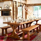 美式整装乡村咖啡厅桌实木培训桌原木复古餐桌饭桌松木木办公桌