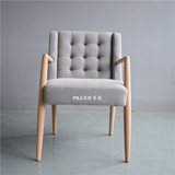 北欧宜家简约现代实木真皮餐椅日式扶手椅休闲椅办公椅美式咖啡椅