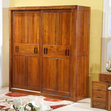 简约现代中式木质全实木榆木衣柜2门3门4门5门衣橱推拉移门大衣柜