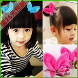 韩版头发饰品儿童发夹毛绒可爱兔耳朵对夹宝宝顶夹全包布公主配饰