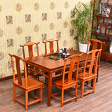 中式榆木泡茶桌椅组合明清实木功夫餐桌组合仿古住宅家具