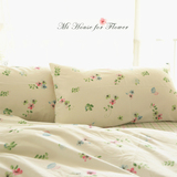 小米馍馍纯白底蔷薇小碎花田园风床上用品纯棉床单床笠被套四件套