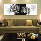 时尚简约客厅卧室三联拼接黑白发财树无框装饰画沙发背景餐厅壁画