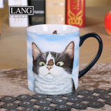 美国LANG水杯 大容量陶瓷马克杯奶茶杯子 美国猫雨果海格的咖啡杯