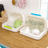 创意厨房透明翻盖沥水碗碟架餐具置物架茶具防尘收纳盒食品保鲜盒