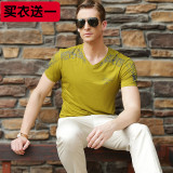 2016夏季男装青年男士短袖T恤男V领纯色韩版修身薄款潮流上衣包邮