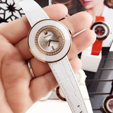 施华洛世奇女表新款镶钻手表时尚陶瓷圈口石英女表圆盘皮带手表