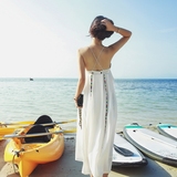 徐琳mini夏季新款定制 度假白色长裙超仙重工荷叶边吊带连衣裙