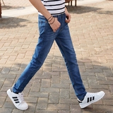 青年夏季韩版休闲时尚男士牛仔裤男款修身小脚裤弹力显瘦薄款长裤