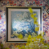 美式装饰画沙发背景墙进口画芯乡村田园餐厅壁挂画白色的山茱萸花