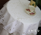 老货收藏外贸出口手工绣花白色纯棉圆形盖巾桌布105厘米