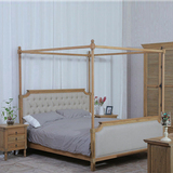 新品法式欧式乡村橡木实木布艺床靠背亚麻拉扣床双人床美式架子床