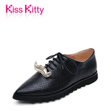 Kiss Kitty女鞋秋新款尖头羊皮系带英伦风休闲深口单鞋新品
