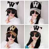 韩国版猫耳朵帽子夏天女时尚铆钉鸭舌帽蕾丝棒球帽网帽钻耳朵包邮