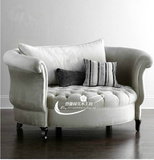 美式乡村新古典布艺单人沙发简约现代时尚休闲圆沙发欧式客厅沙发