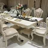 欧式餐桌椅组合 田园长方形大理石餐桌美式客厅吃饭桌子实木6人桌