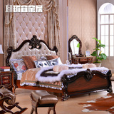 欧式新古典深色真皮软靠背实木1.8m婚床双人大床奢华公主床铺家具