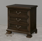 美式实木橡木做旧床头柜美式雕花储物柜三抽实木抽屉柜定制家具
