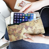 韩国进口简约长款钱包可爱手绘手机包地图护照夹旅行证件包卡夹