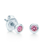 正品香港代购蒂芙尼耳环Tiffany两个圆形粉红宝石粉钻镶钻石耳钉