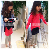 2016童装女童春装新款韩版儿童贴图标长袖 + 打底裙裤两件套装爆