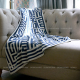 出口美国青花瓷系列几何纹蓝白盖毯线毯throw blanket现货
