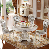 欧式餐桌  天然大理石餐桌椅组合6人 实木小户型饭桌一桌6椅组装