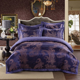 全棉床单式蓝紫色欧式床品贡缎提花纯棉天丝绸缎1.8/2.0米双人床
