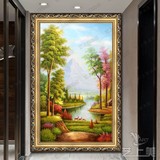欧式手绘油画风景装饰画 玄关客厅山水挂壁画竖版单幅走廊风水画3