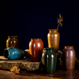 古朴釉粗陶花器 景德镇陶瓷创意个性简约家居摆件精美小花插花瓶