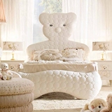 新古典实木儿童软包床小熊靠背布艺床男孩女孩卡通单人床套房家具