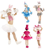 新款小兔子白兔粉兔幼儿园六一节日儿童成人舞台动物表演服装