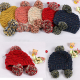 韩国外贸原单亲子手工毛线帽 儿童护耳帽 男童女童毛线帽 冬季帽