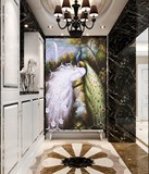 玄关走廊竖版现代大型无框画单幅装饰挂画动物壁画客厅高雅孔雀