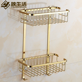 全铜金色置物篮铜篮 长方形网篮卫生间单双层置物架 欧式浴室角架
