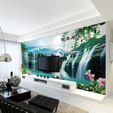 3d大型壁画中式客厅办公室沙发电视背景墙壁纸山水风景流水生财