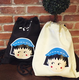 韩国卡通可爱日文软妹纯色小丸子帆布束口袋抽绳双肩包书包背包