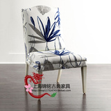 特价欧式实木框架餐椅布艺印花青花瓷风蓝色时尚餐椅后现代餐椅